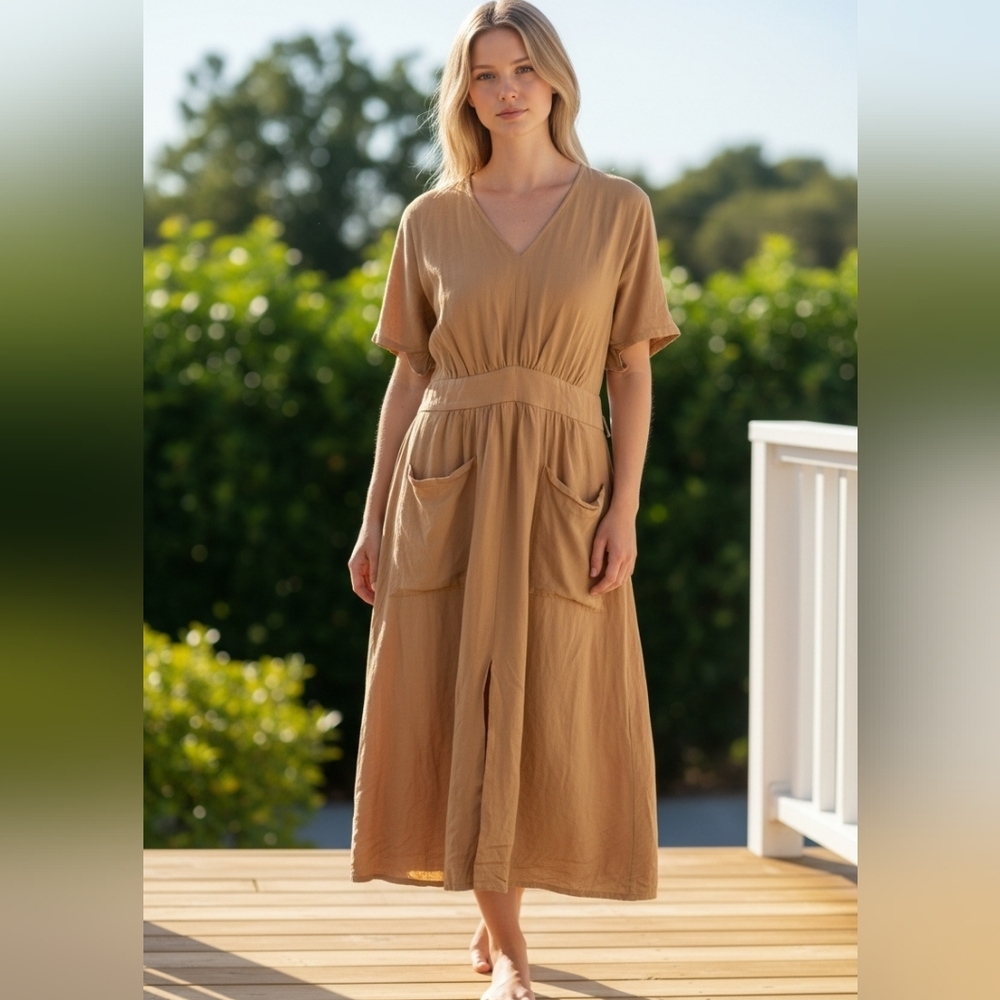 Madewell Linen-Blend Dolman-Sleeve Midi Dress